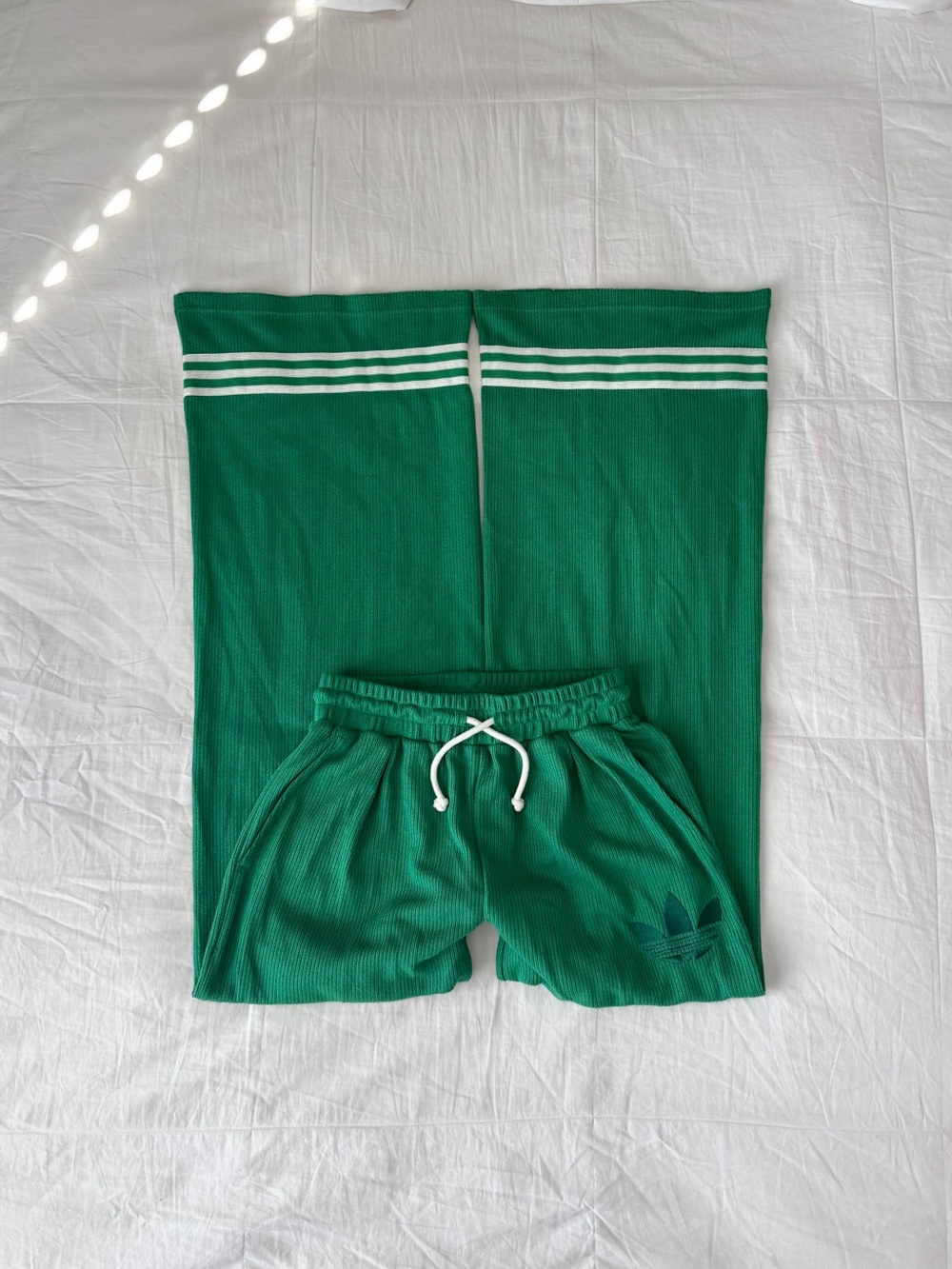 Adidas House of Originals Green & White 70s Inspired Knit Striped Wide Leg Pants